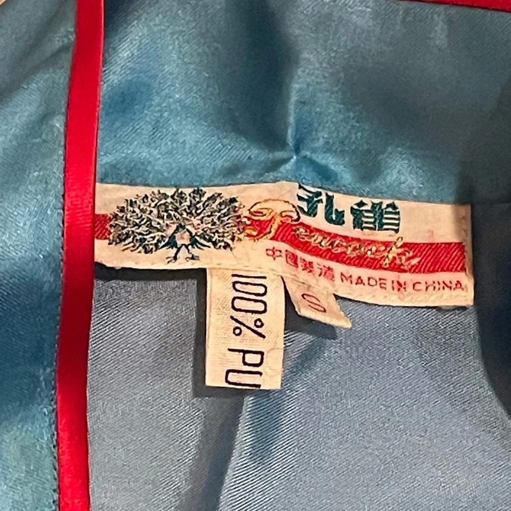 Vintage Teal 100% Silk Pajama Set with Red Trim